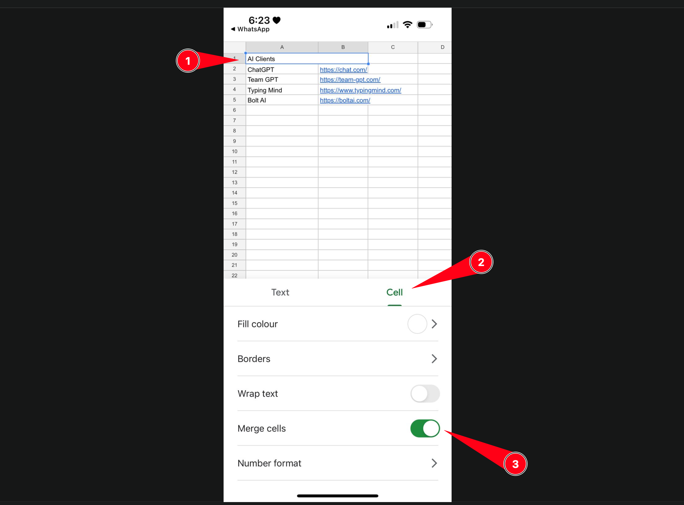 Or use the cell properties and turn on the merge cells toggle