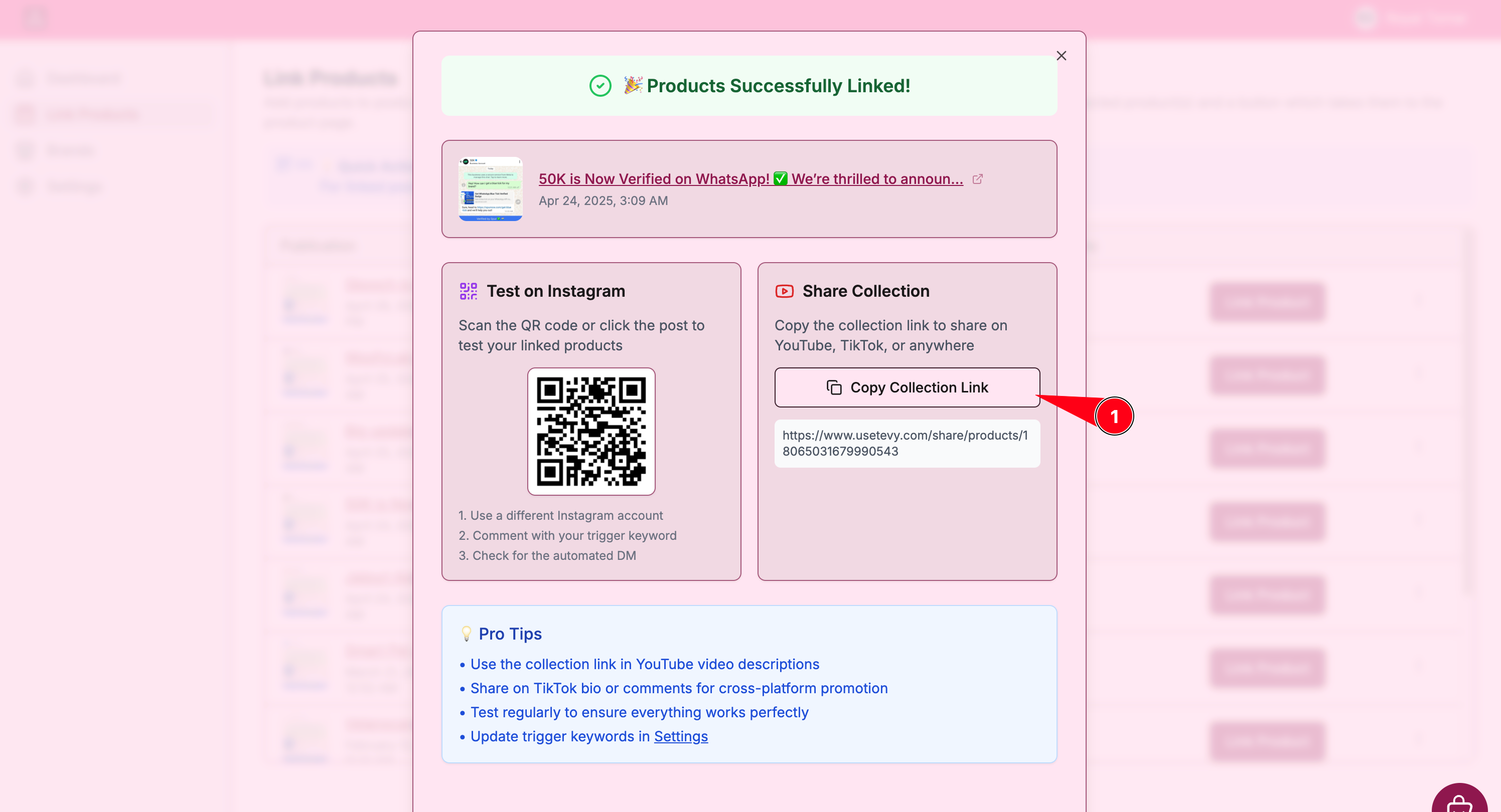 You also get the instructions to test and a link you can post anywhere