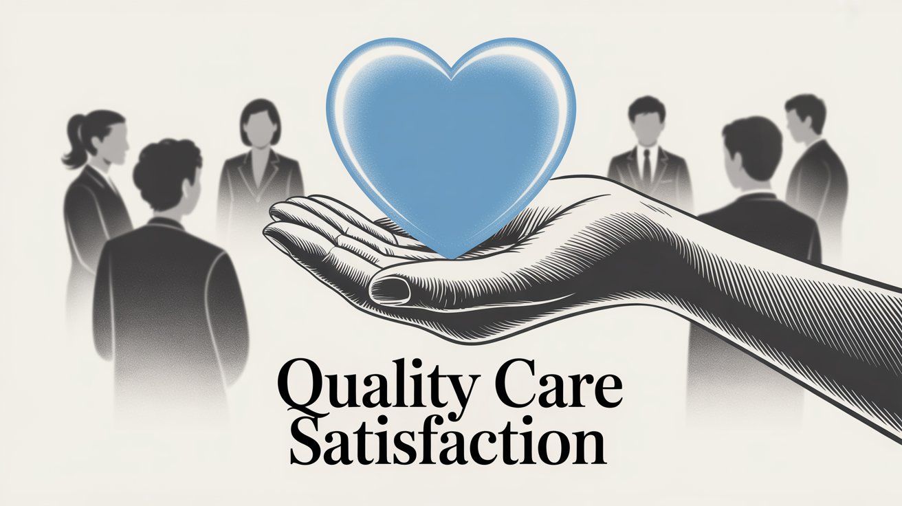 Illustration representing excellent customer service quality, care, and customer satisfaction in a professional setting