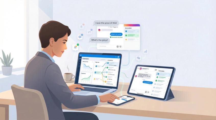 Professional monitoring Instagram automation responses and user reactions on multiple devices