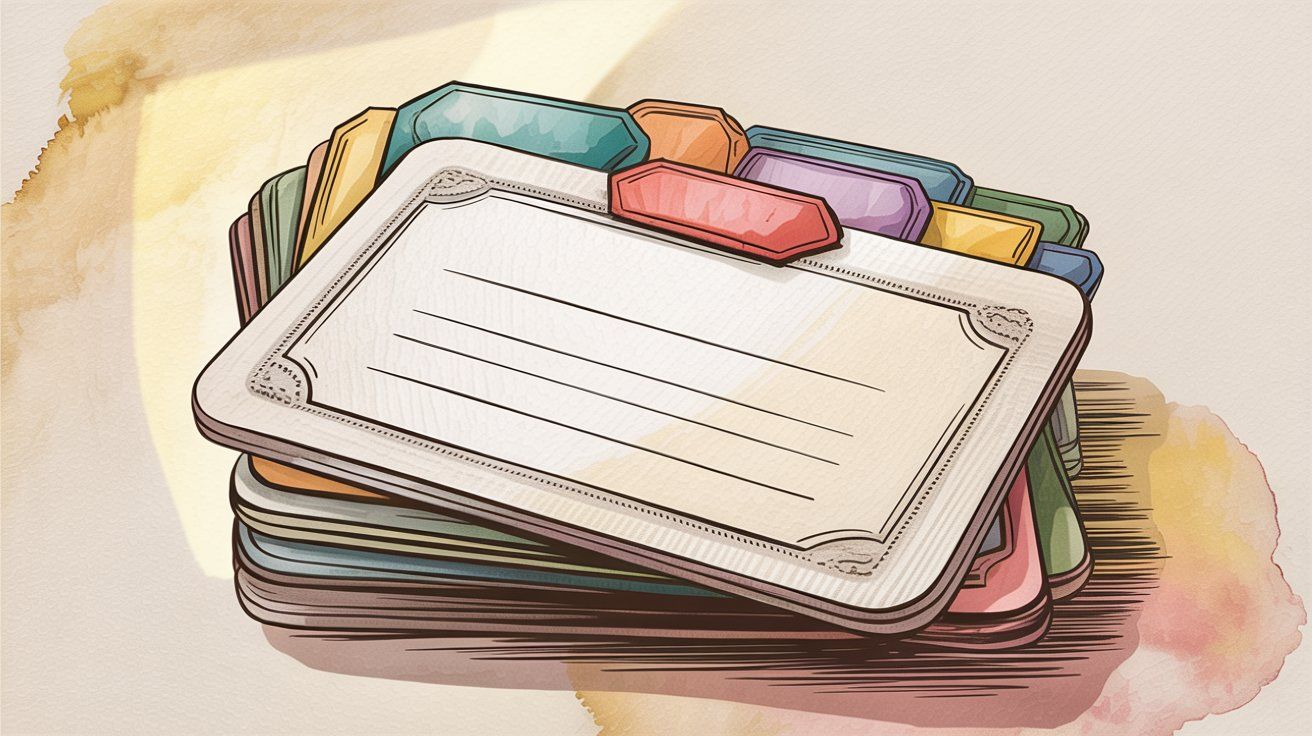 Contact cards organized with colorful label tabs showing how Gmail uses labels to group contacts