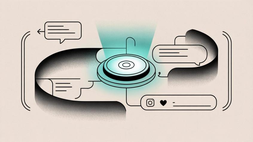 Instagram comment automation interface showing instant automated responses flowing through a central hub