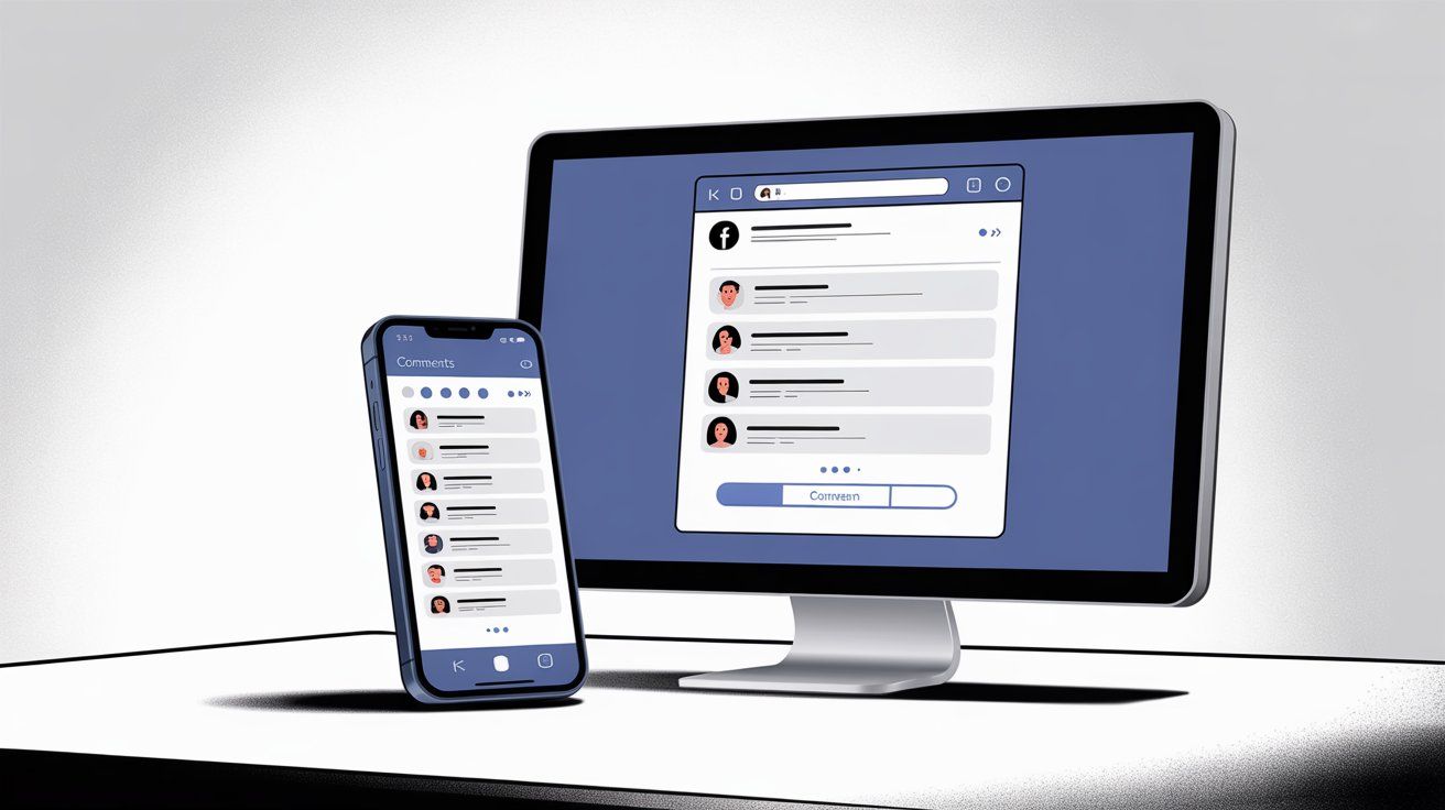 Mobile phone and desktop computer comparison showing different Facebook comment loading patterns