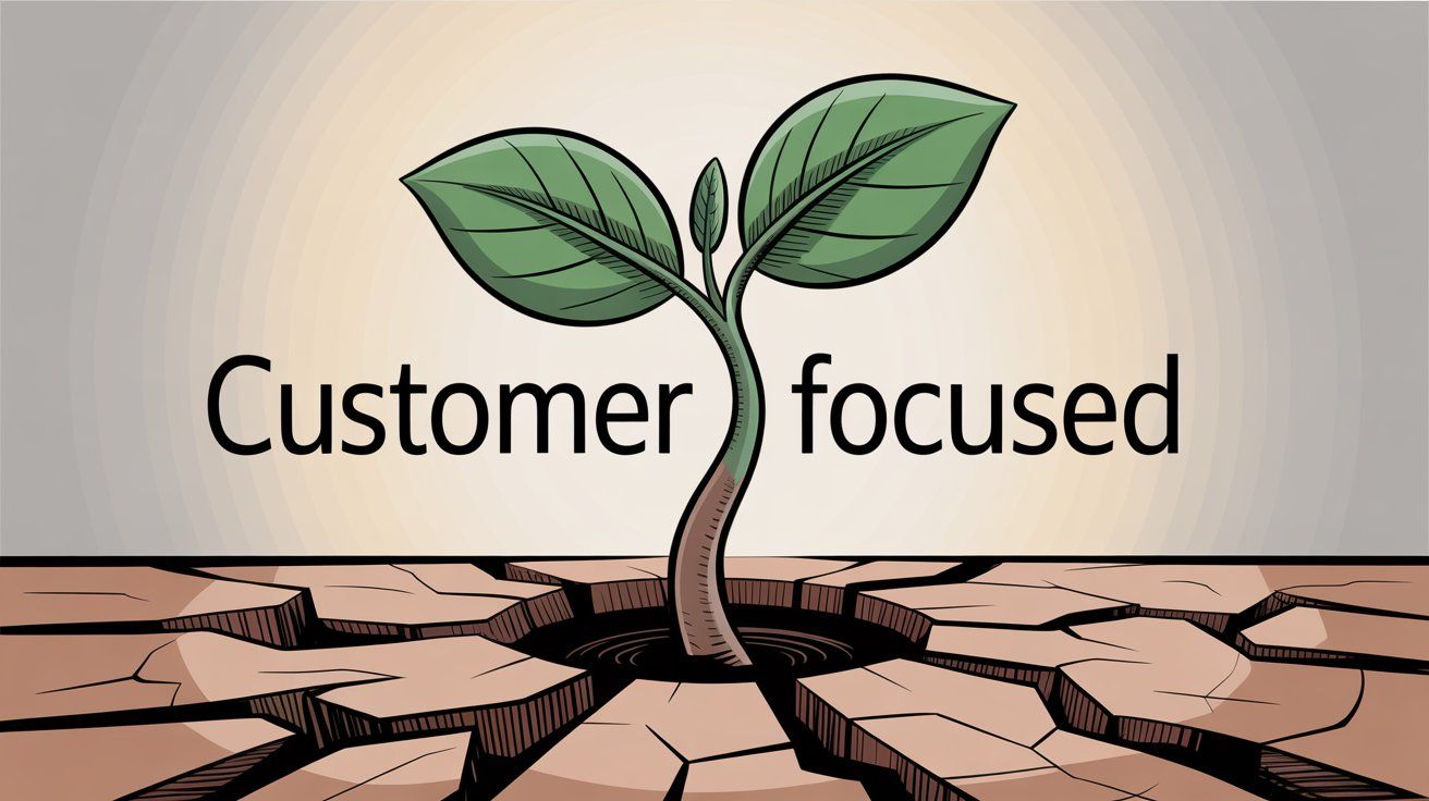 Customer-focused business characteristics showing growth and transformation through dedicated customer service
