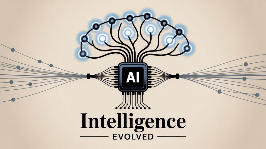 AI technology evolution and advancement concept with neural network connections
