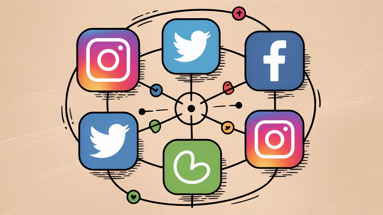 Social media platforms comparison showing network icons and sharing features