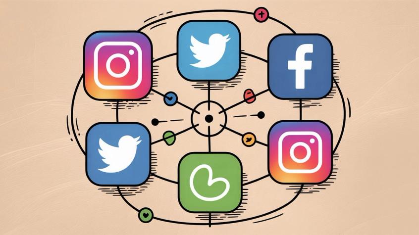 Social media platforms comparison showing network icons and sharing features