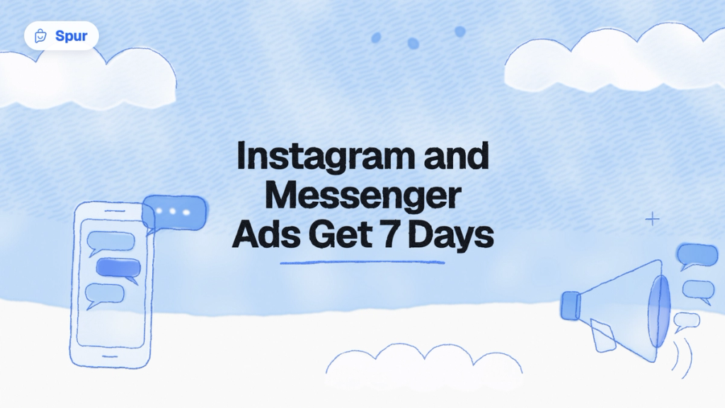 Watercolour illustration of a phone with chat bubbles and a megaphone under the title Instagram and Messenger Ads Get 7 Days