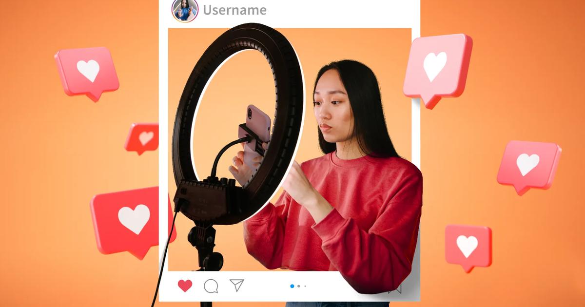 A content creator recording a video with a ring light, symbolizing influencer marketing trends and social media engagement in 2025.