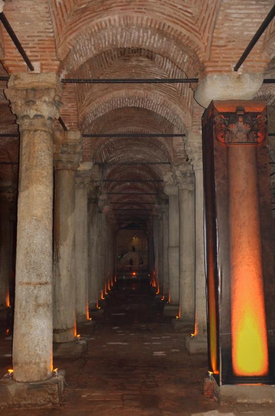 A row of ancient columns inside the Basilica Cistern, Istanbul