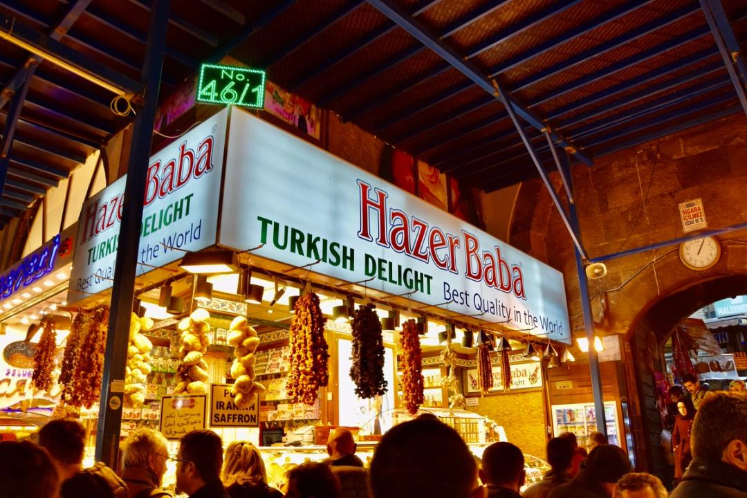 A shop selling Turkish delight beneath the covered lanes of Istanbul's Grand Bazaar