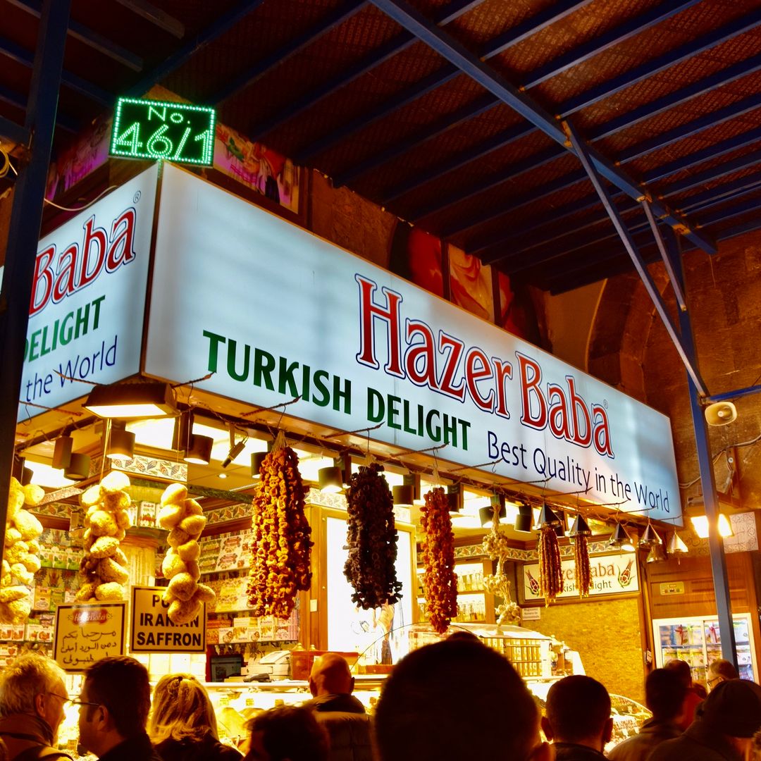 A shop selling Turkish delight beneath the covered lanes of Istanbul's Grand Bazaar