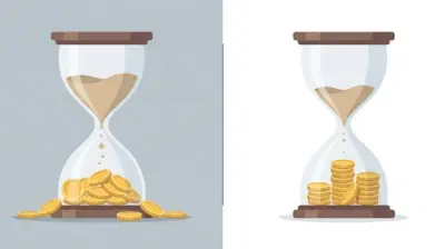 Split-screen illustration of two hourglasses side by side — one with sand still falling and coins loosely scattered, representing a long CAC payback period, and one nearly complete with coins neatly stacked, representing efficient payback.