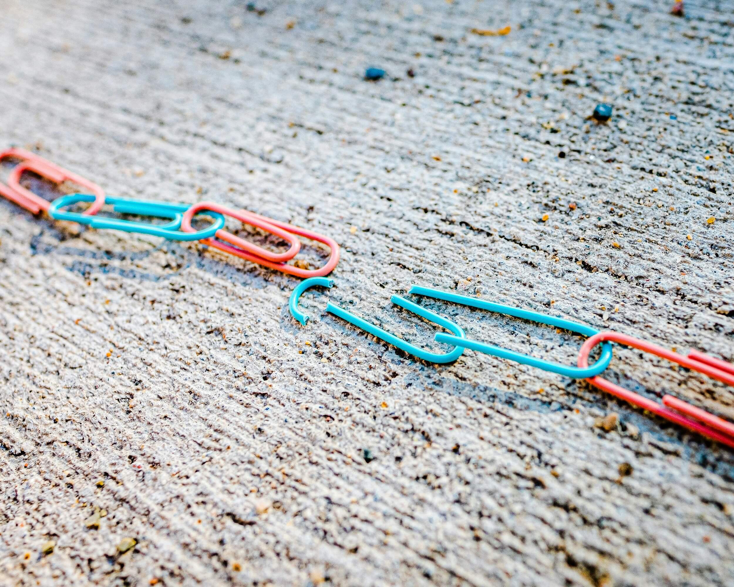 A broken string of paperclips