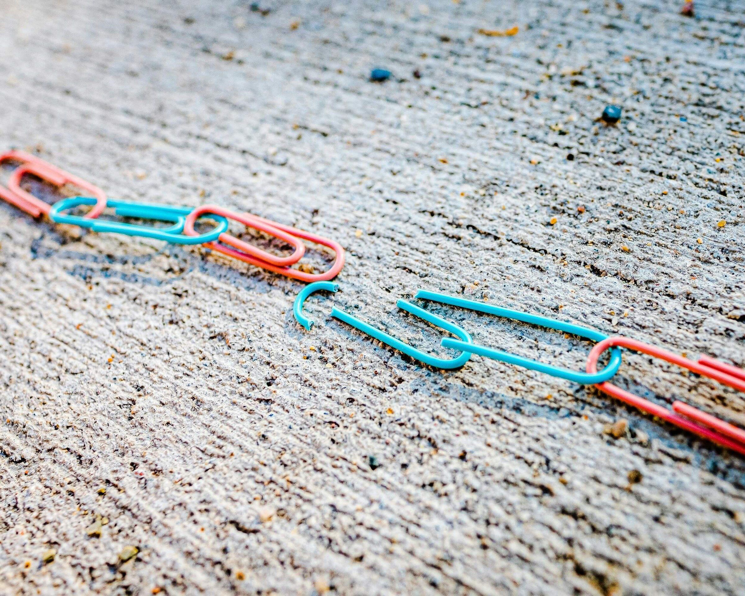 A broken string of paperclips