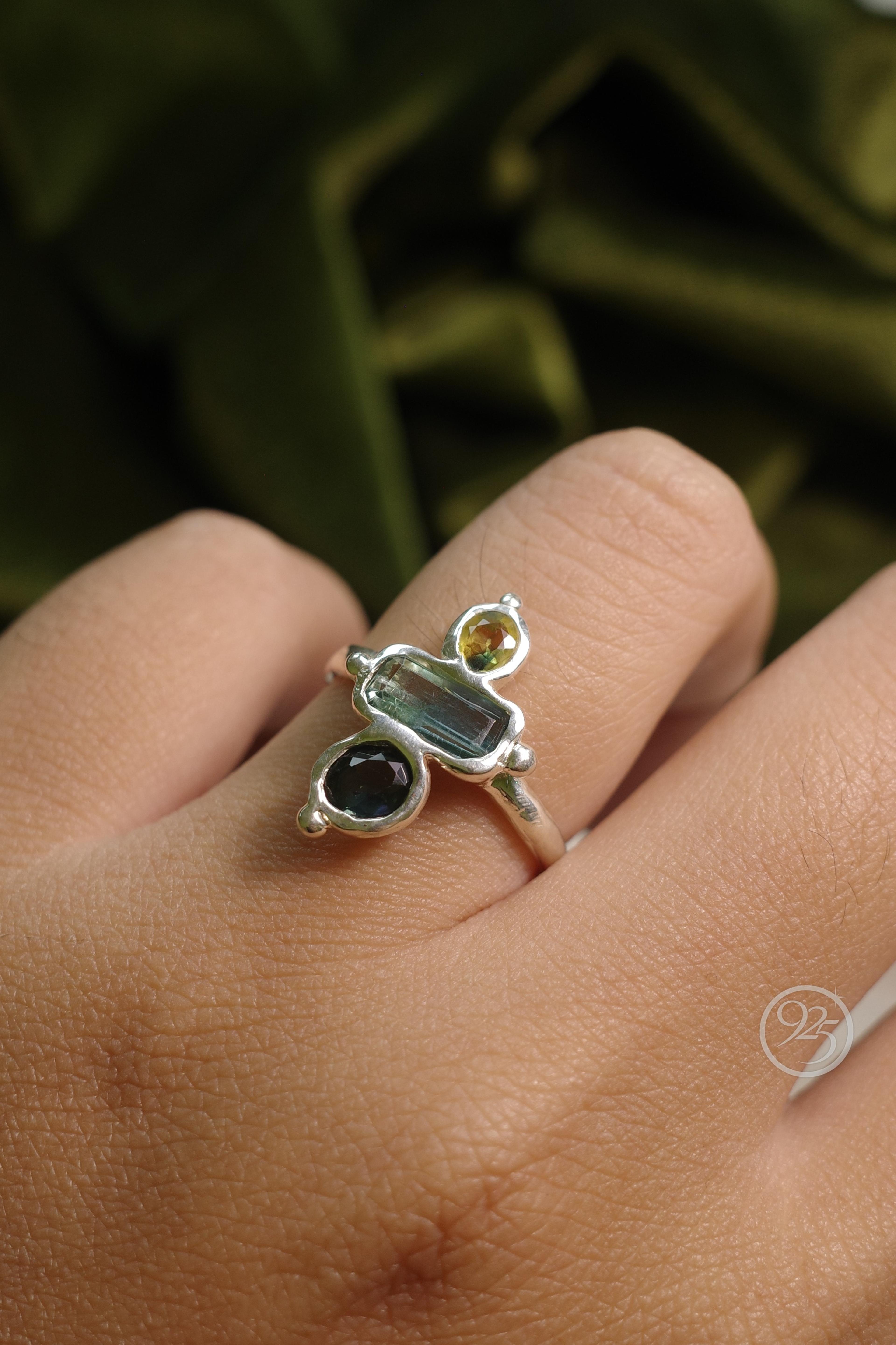 Sapphire & Bicolor Tourmaline Divide Ring thumbnail 3