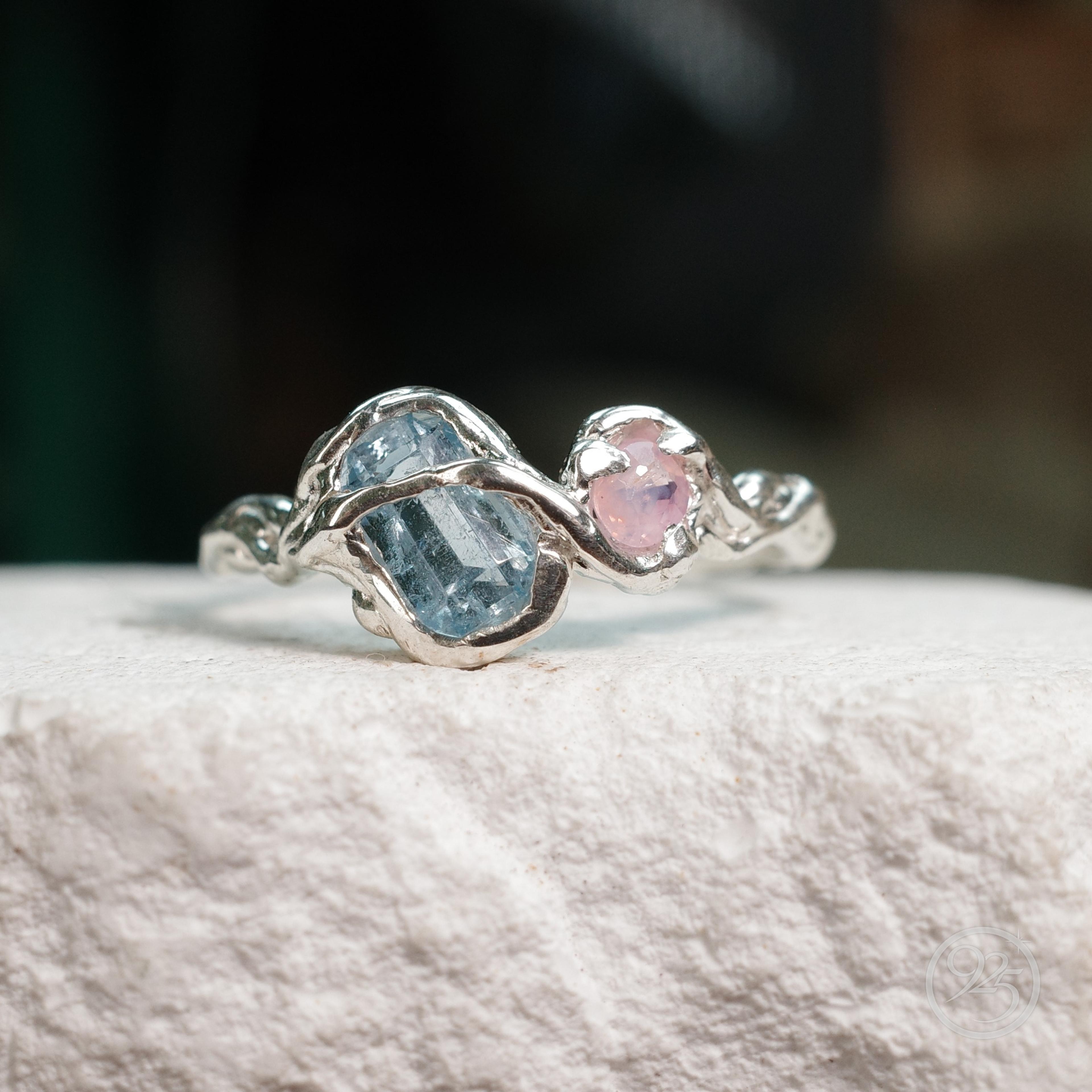 Aquamarine & Pink Sapphire Wrapped Ring