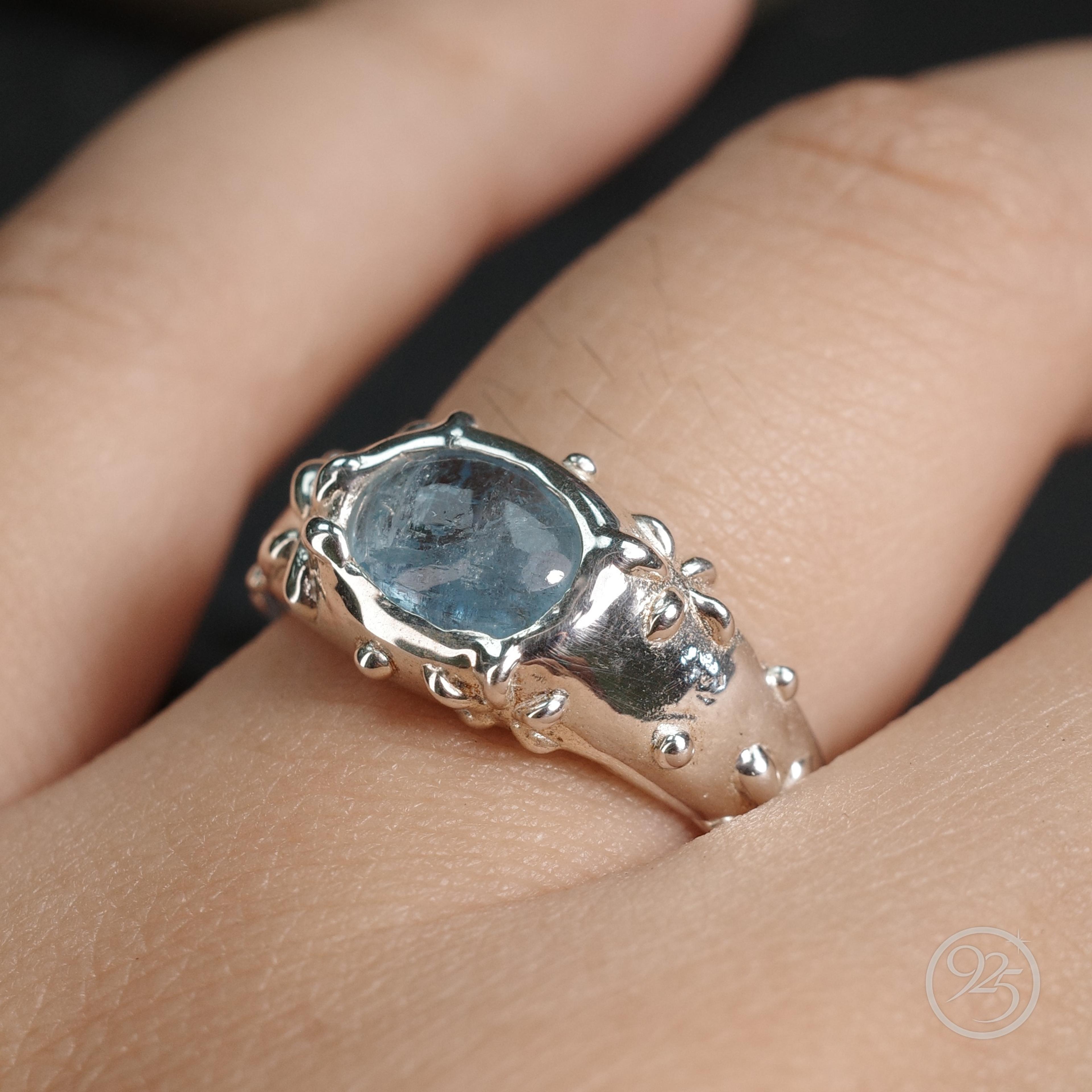 Aquamarine Organic Droplet Silver Ring thumbnail 2