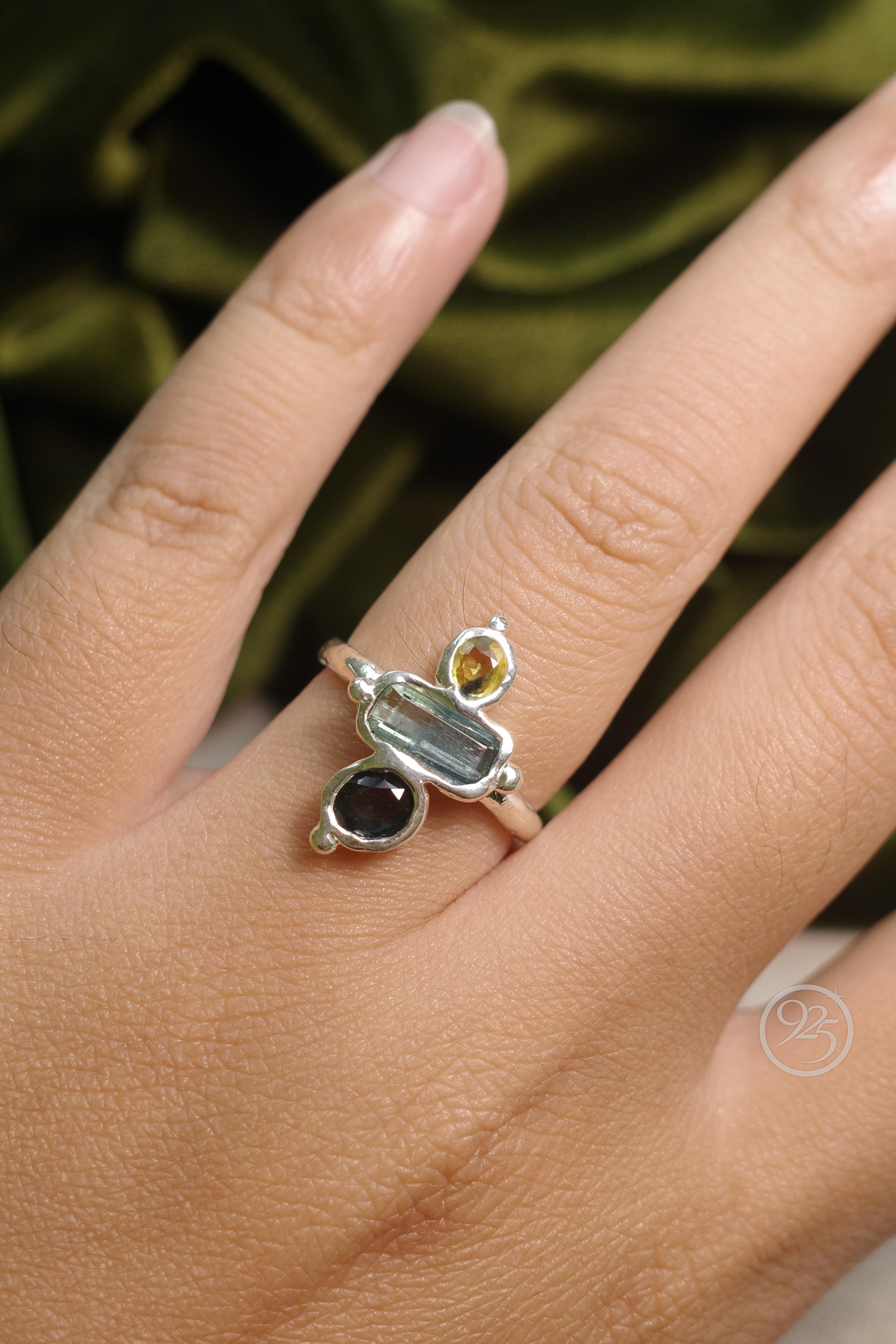 Sapphire & Bicolor Tourmaline Divide Ring thumbnail 2
