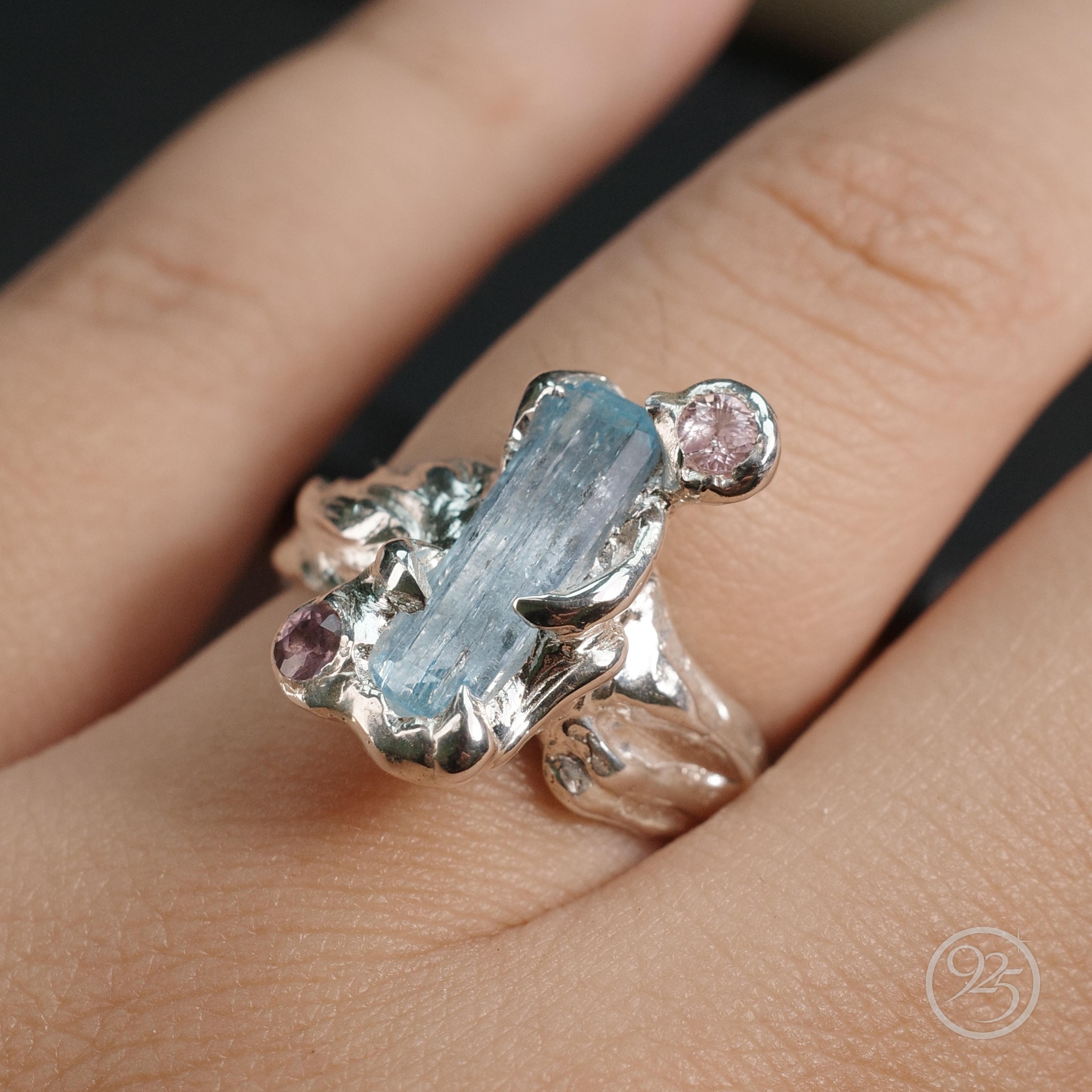 Nhẫn bạc Aquamarine & Sapphire Đôi thumbnail 2
