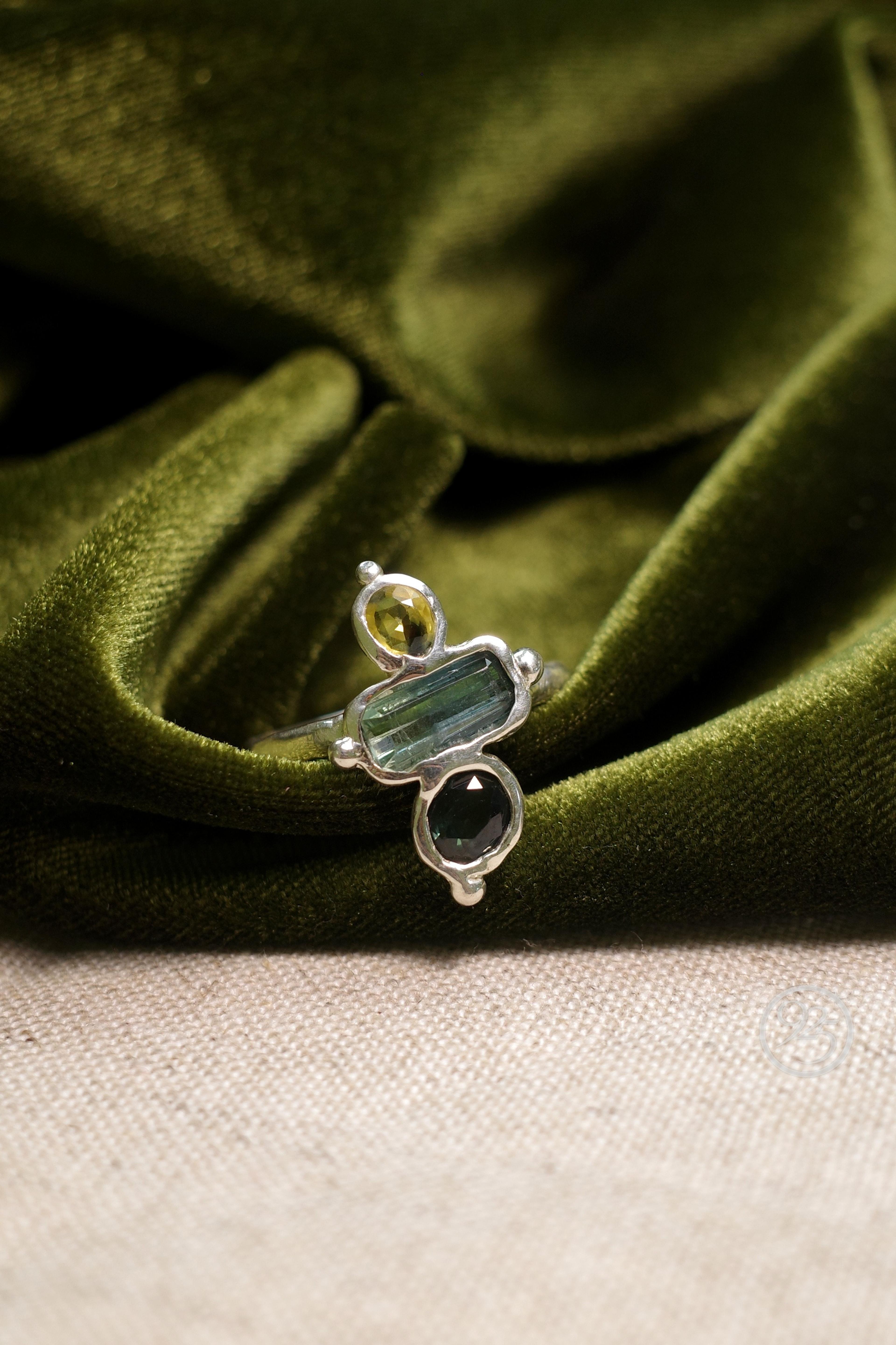 Sapphire & Bicolor Tourmaline Divide Ring