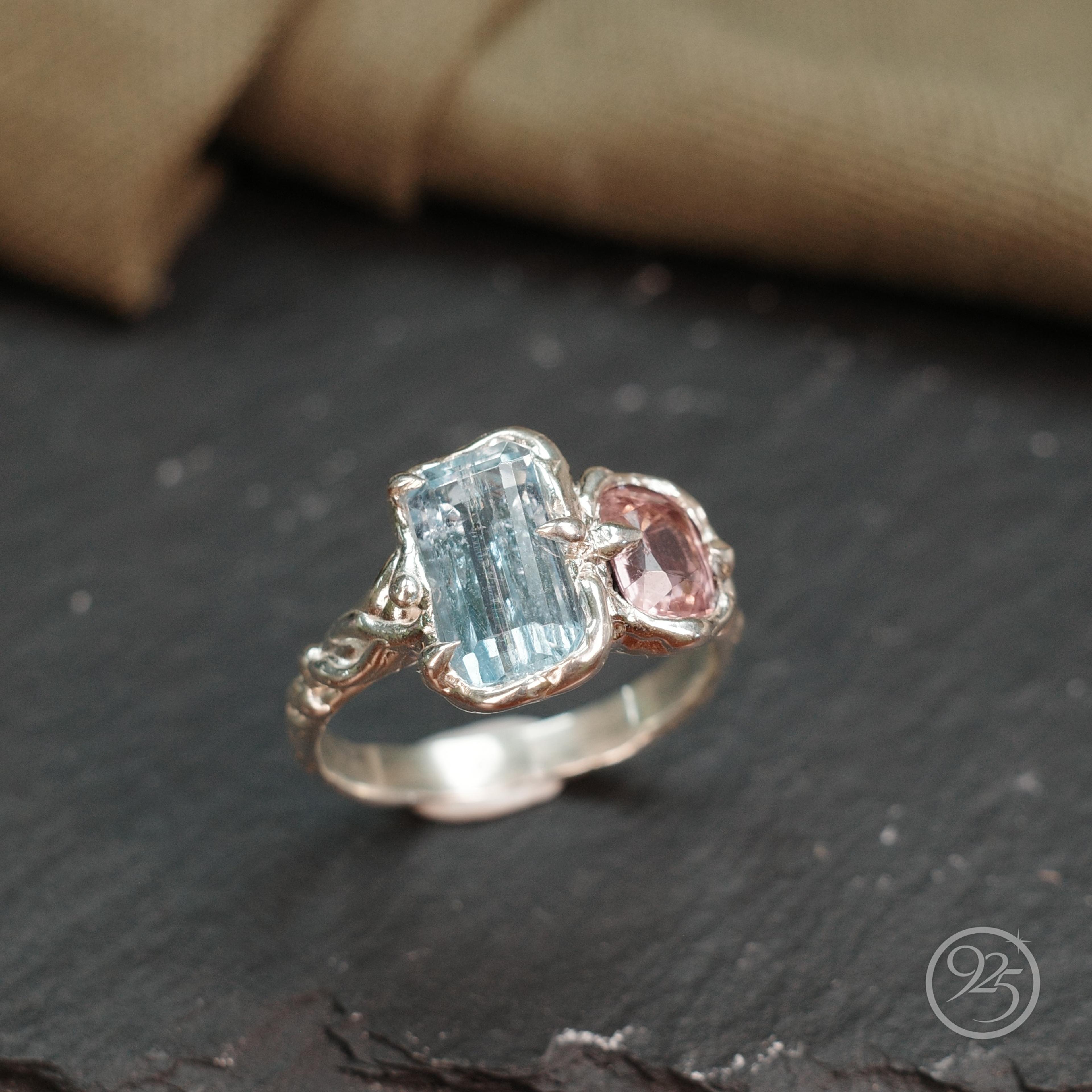 Aquamarine & Pink Spinel Garden Ring