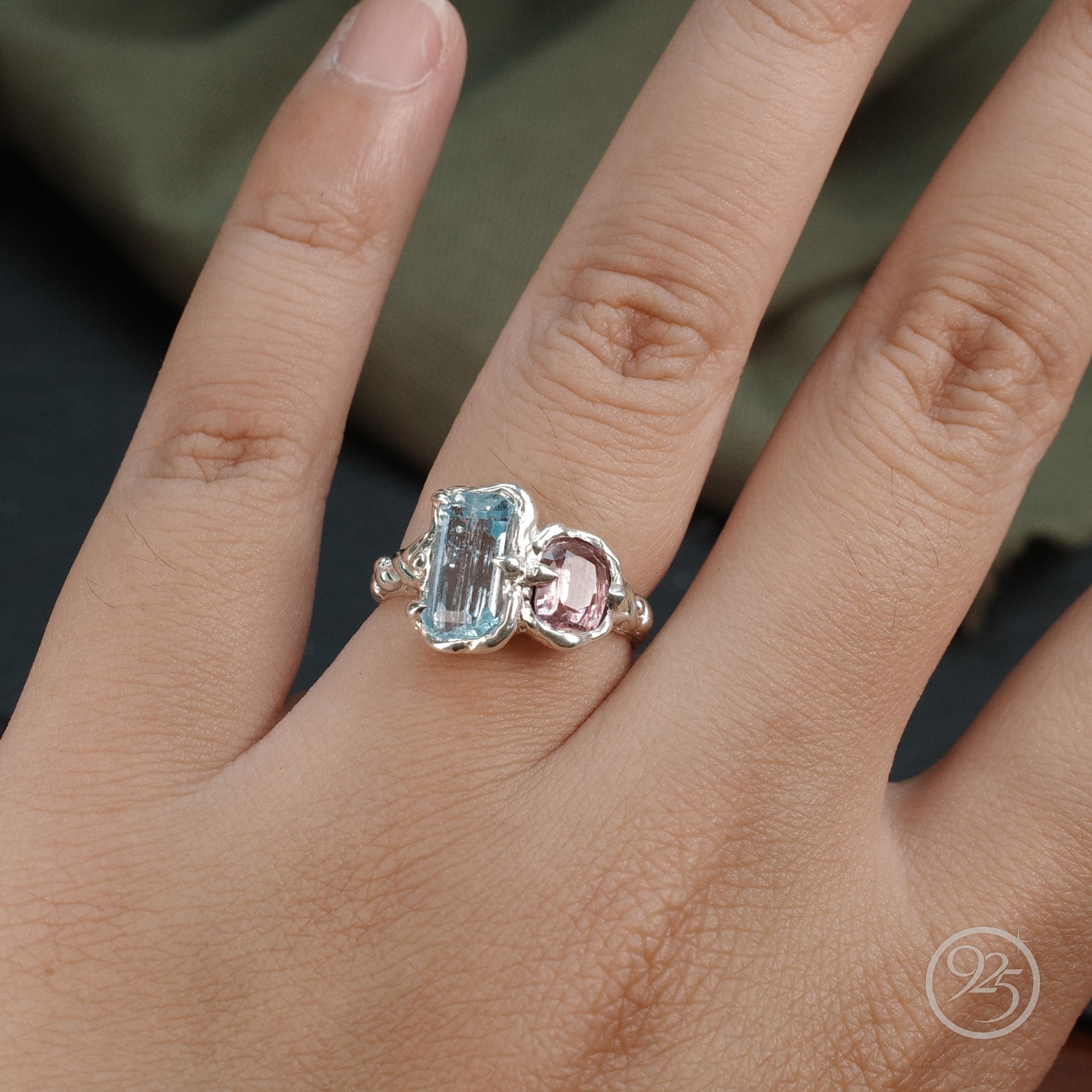 Aquamarine & Pink Spinel Garden Ring thumbnail 2