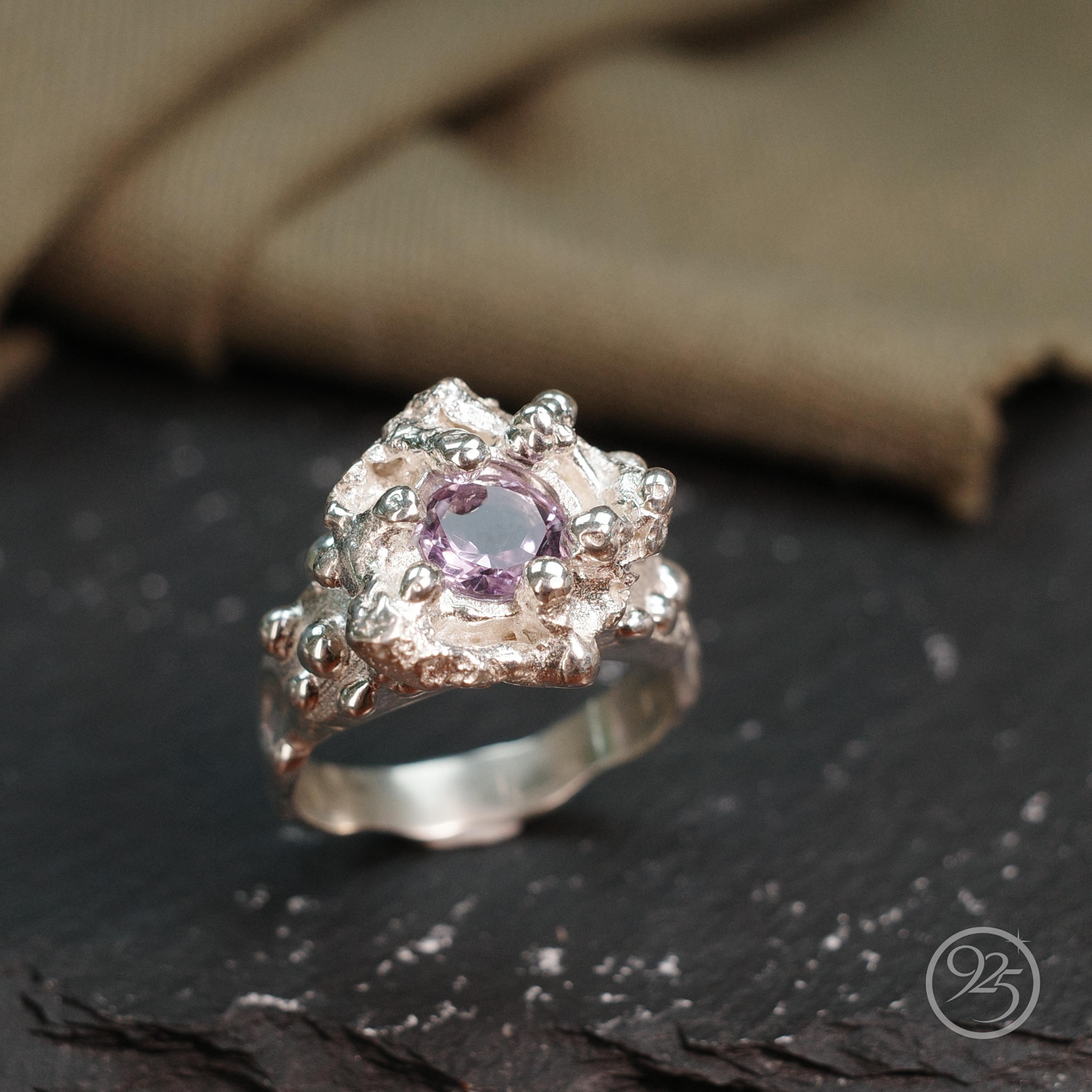  Nhẫn bạc vương miện chảy Amethyst