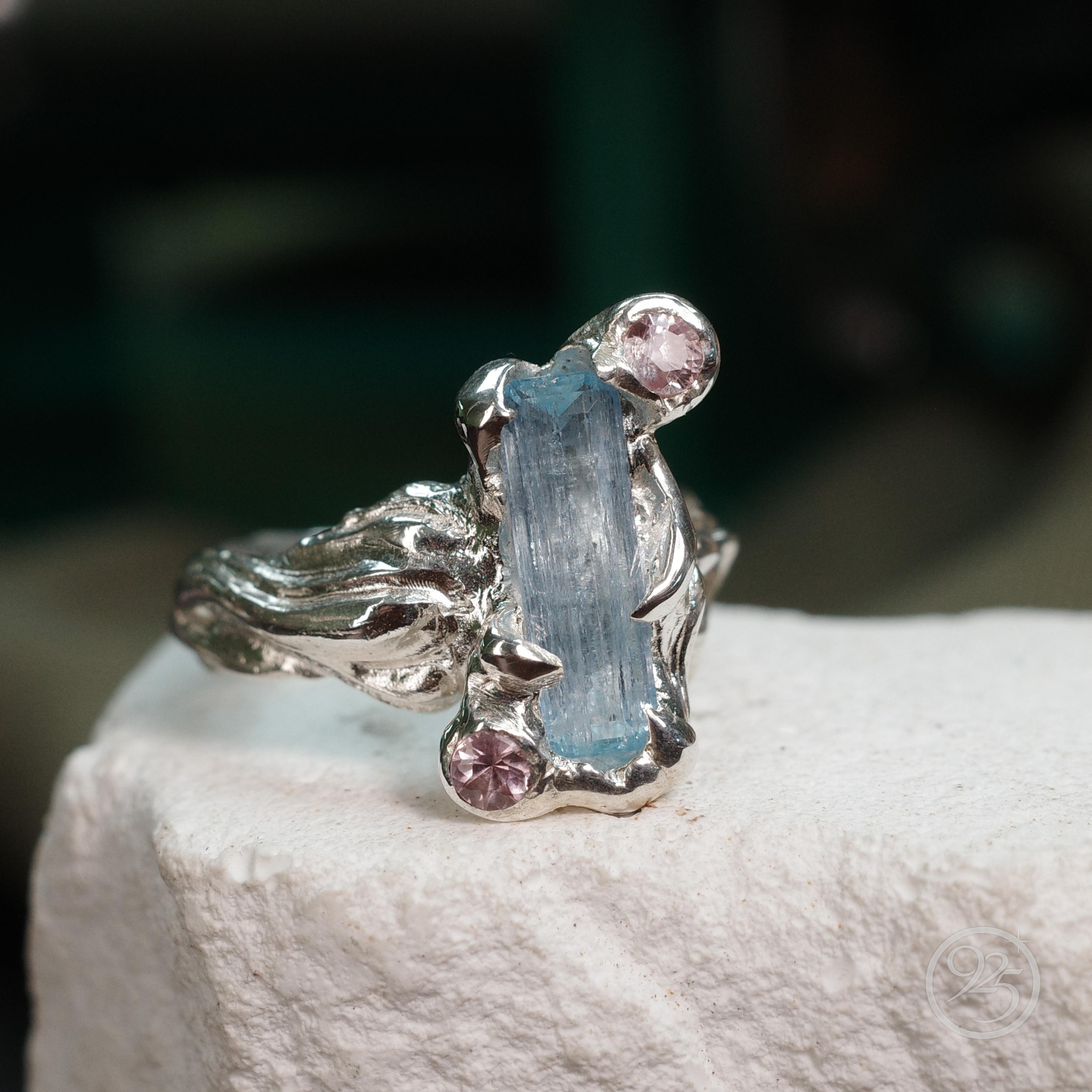 Nhẫn bạc Aquamarine & Sapphire Đôi