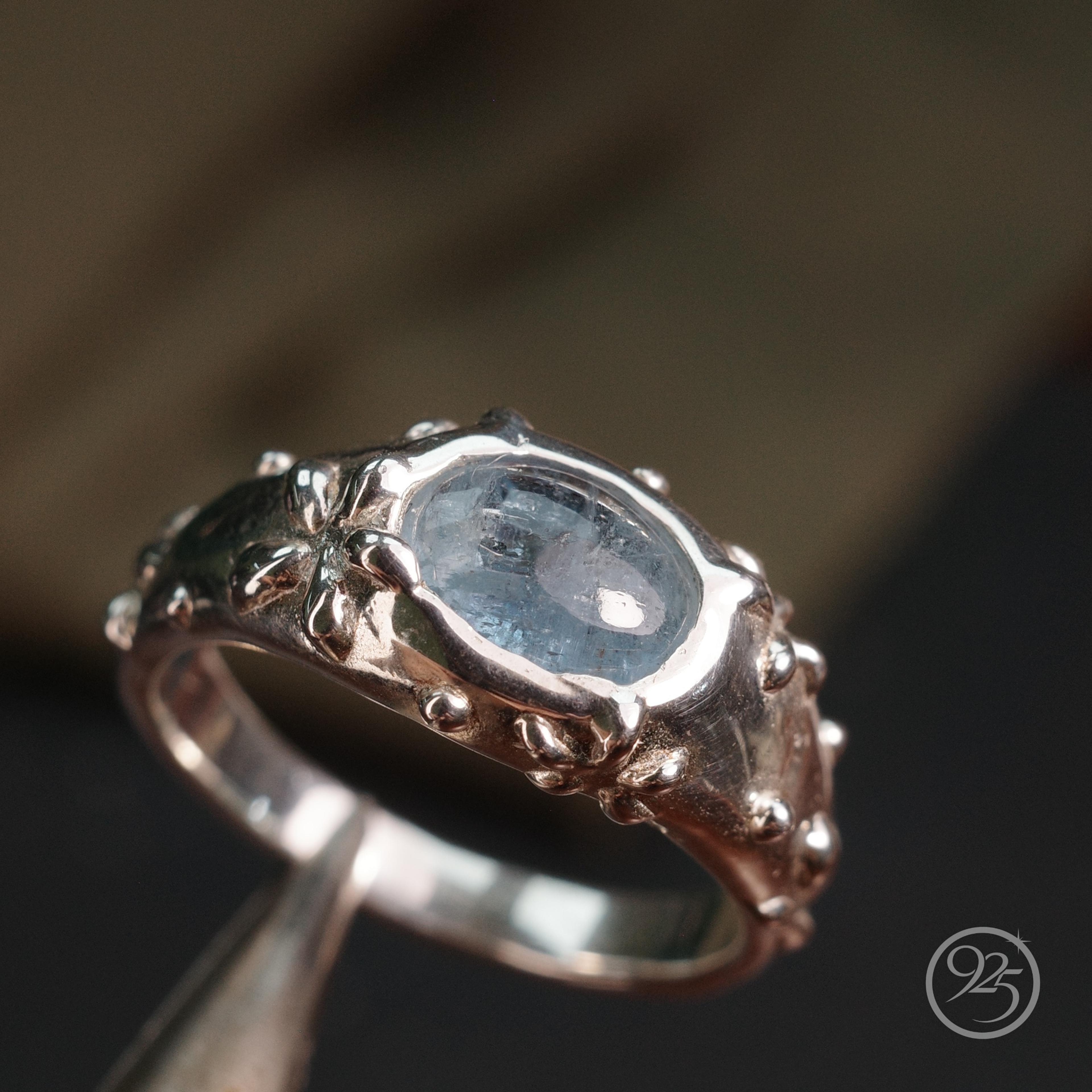 Aquamarine Organic Droplet Silver Ring