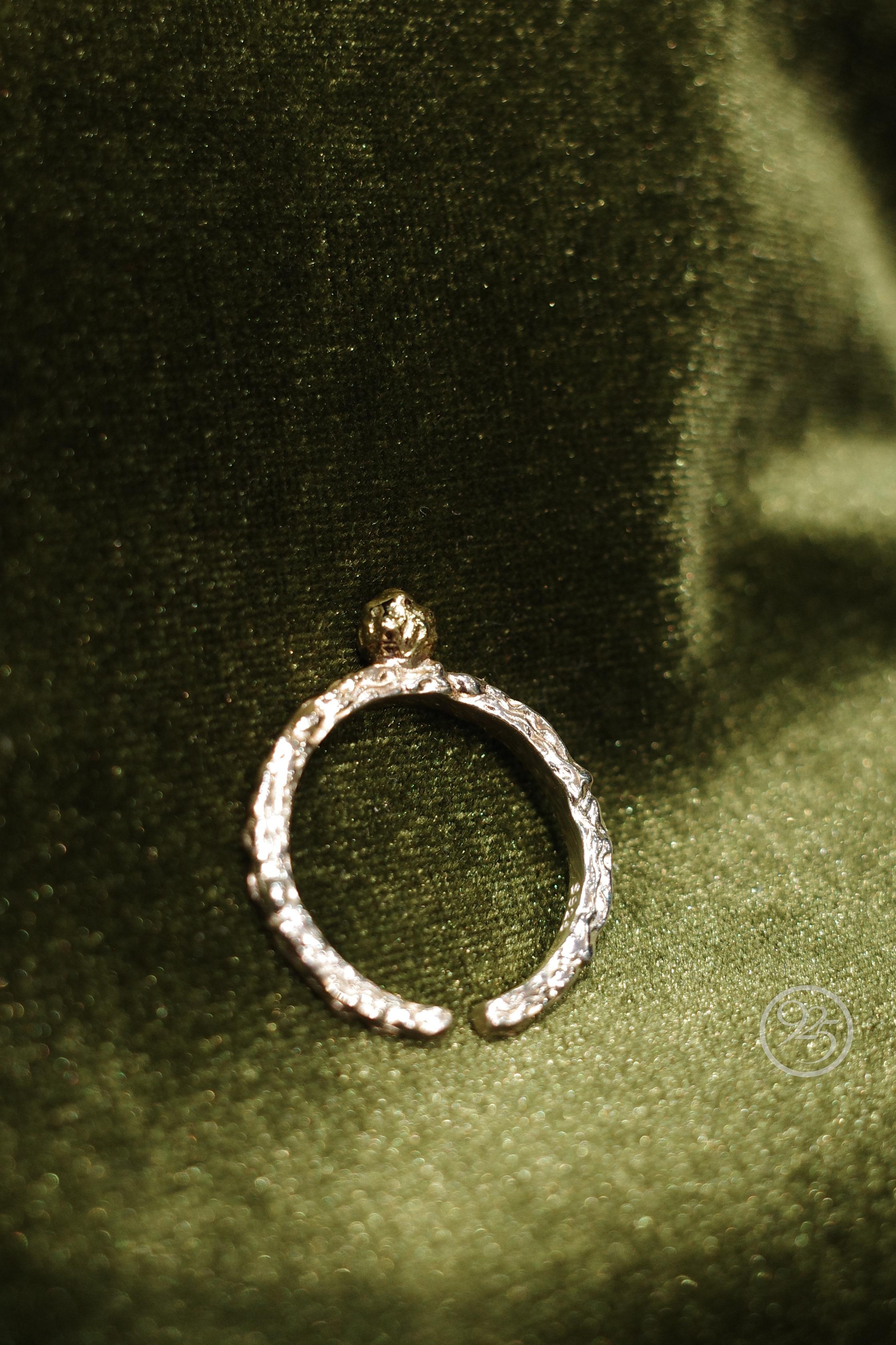 Textured Open Ring with Gold-Plated Sphere