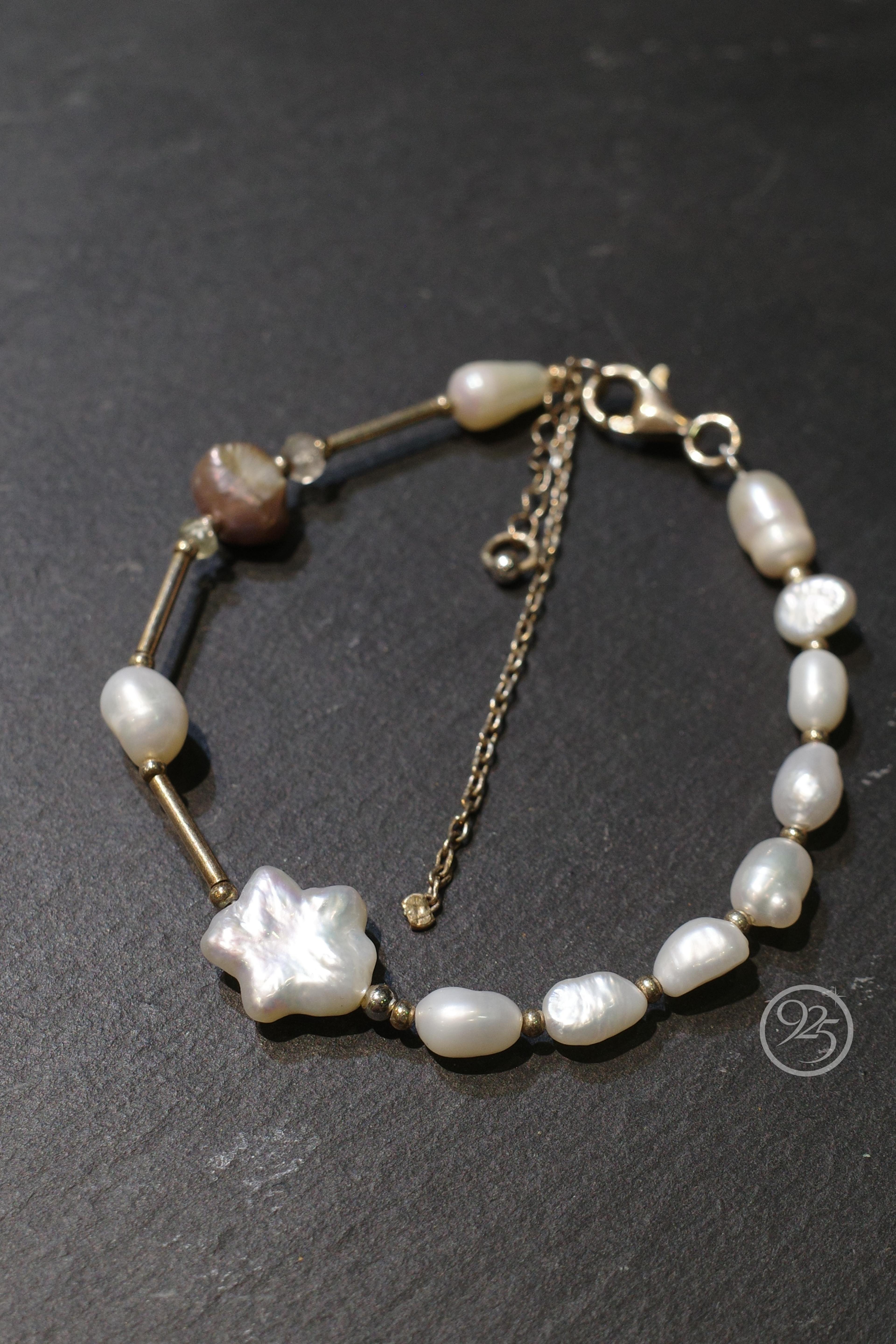 Baroque Pearl & Tube Link Bracelet