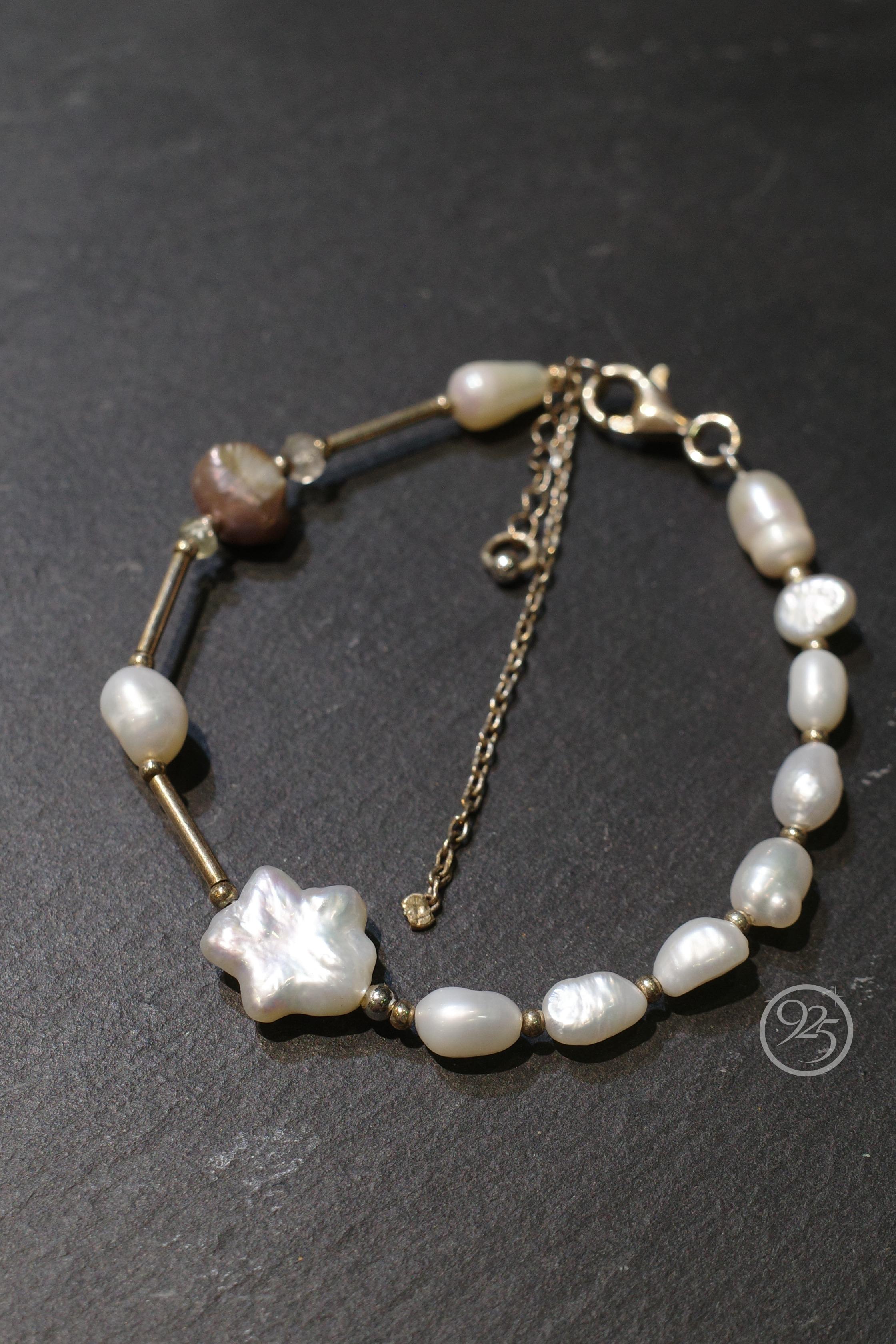 Baroque Pearl & Tube Link Bracelet