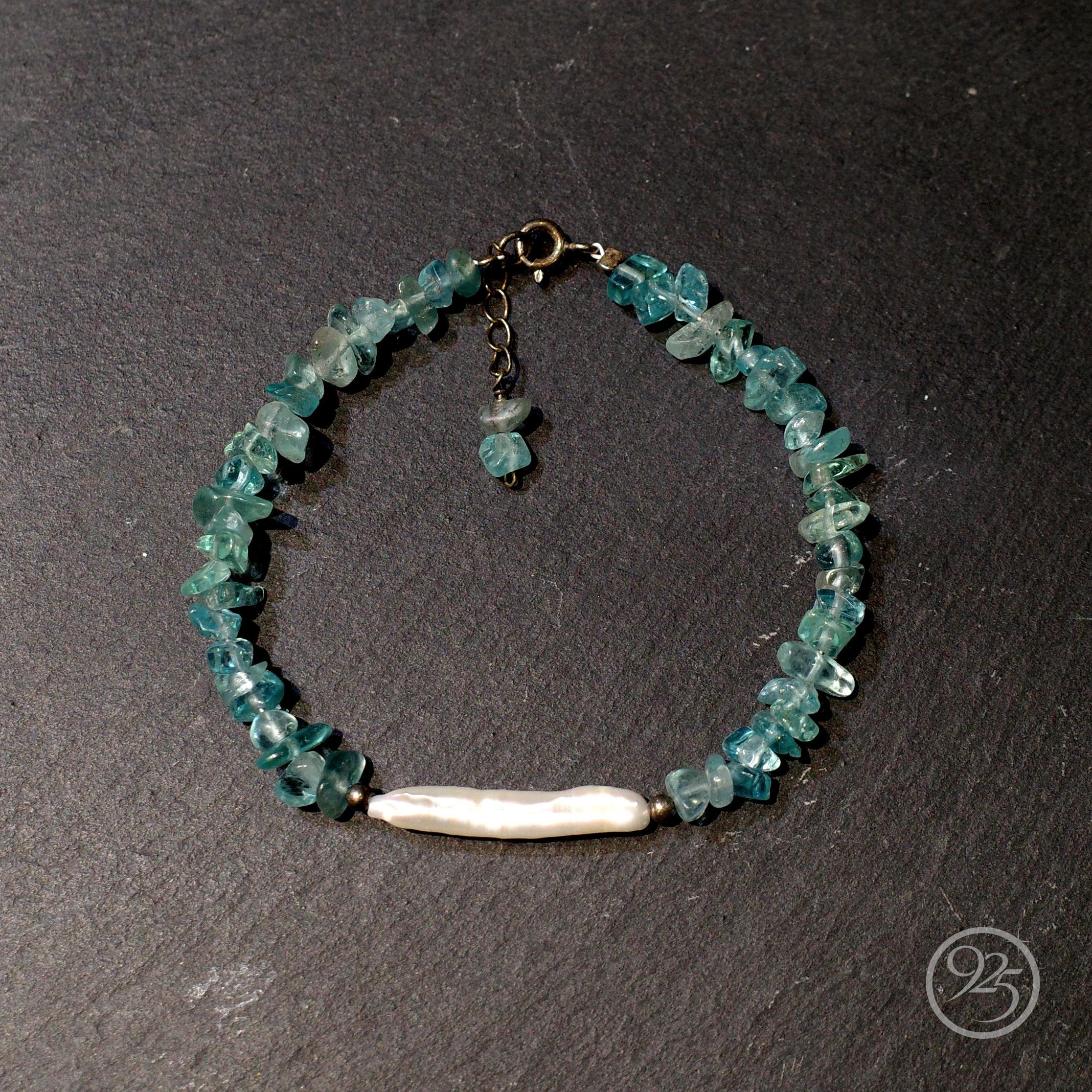 Blue Apatite & Pearl Beaded Bracelet