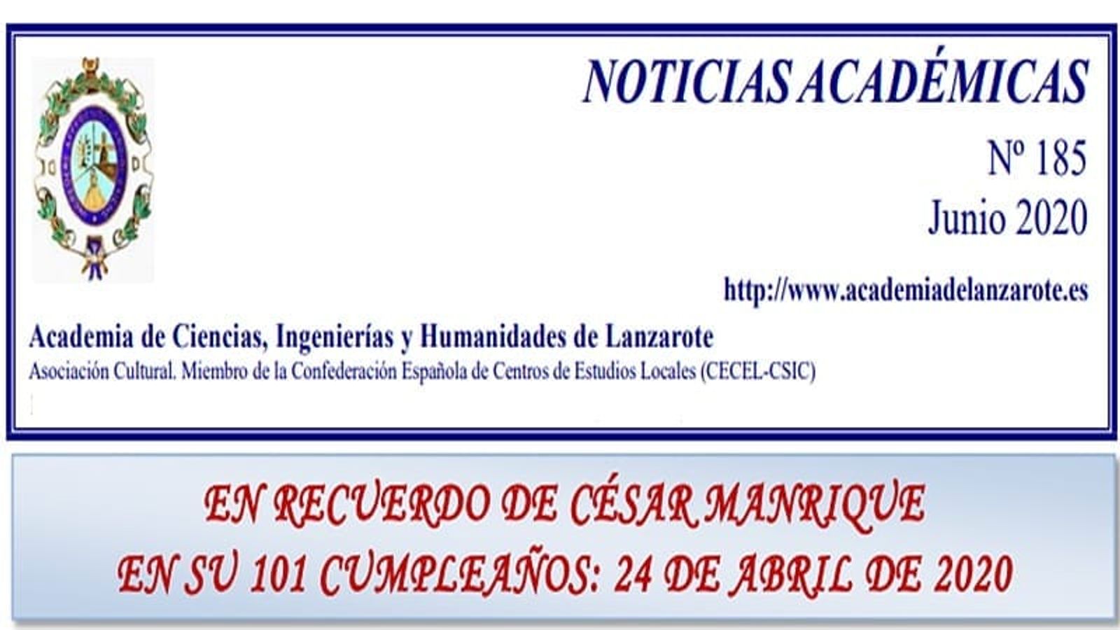 La Academia de Ciencias de Lanzarote publica el ‘boletín ‘Noticias Académicas’ correspondiente al mes de junio