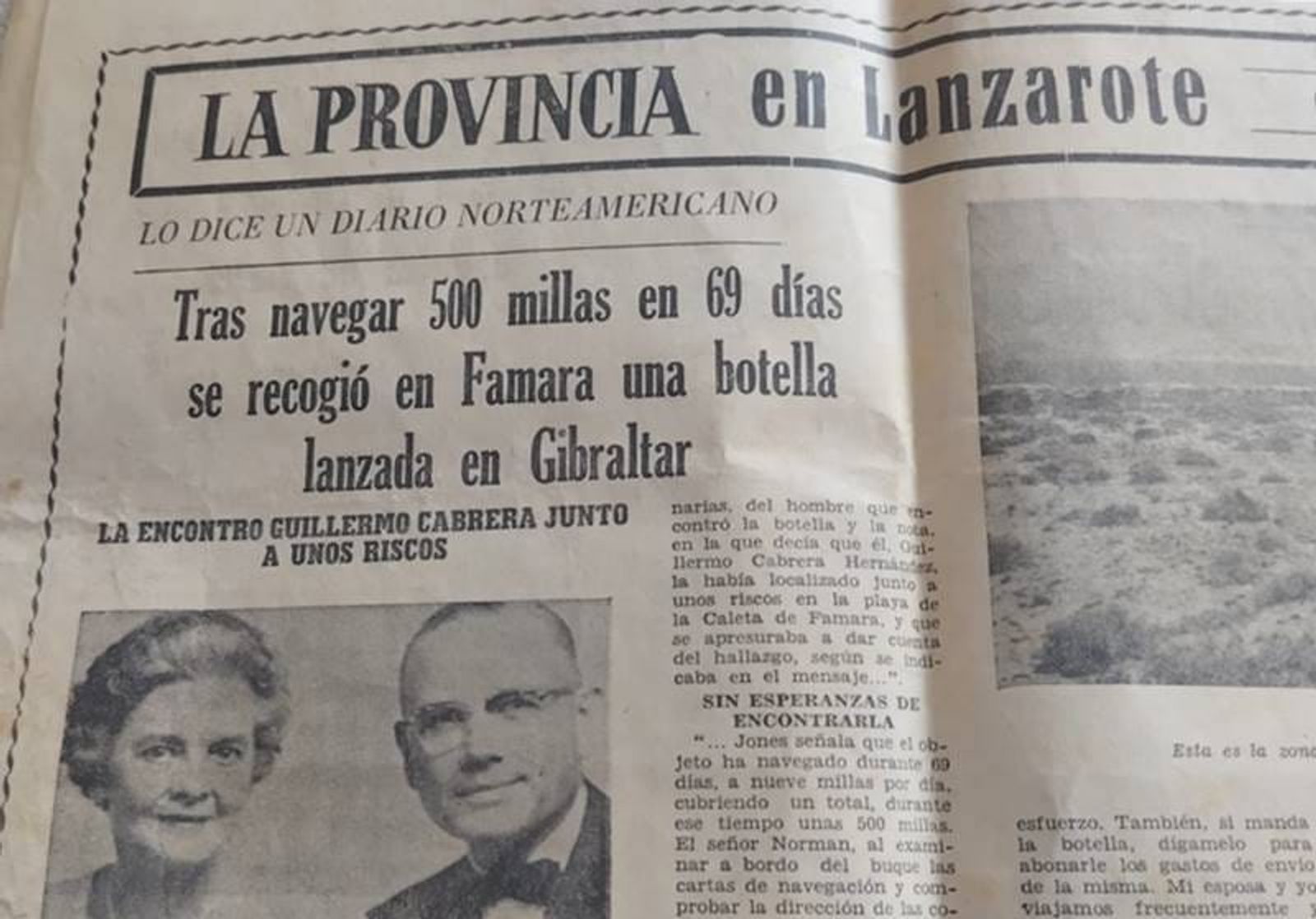 De Famara a Indianápolis: La botella que unió a Guillermo Cabrera con EEUU