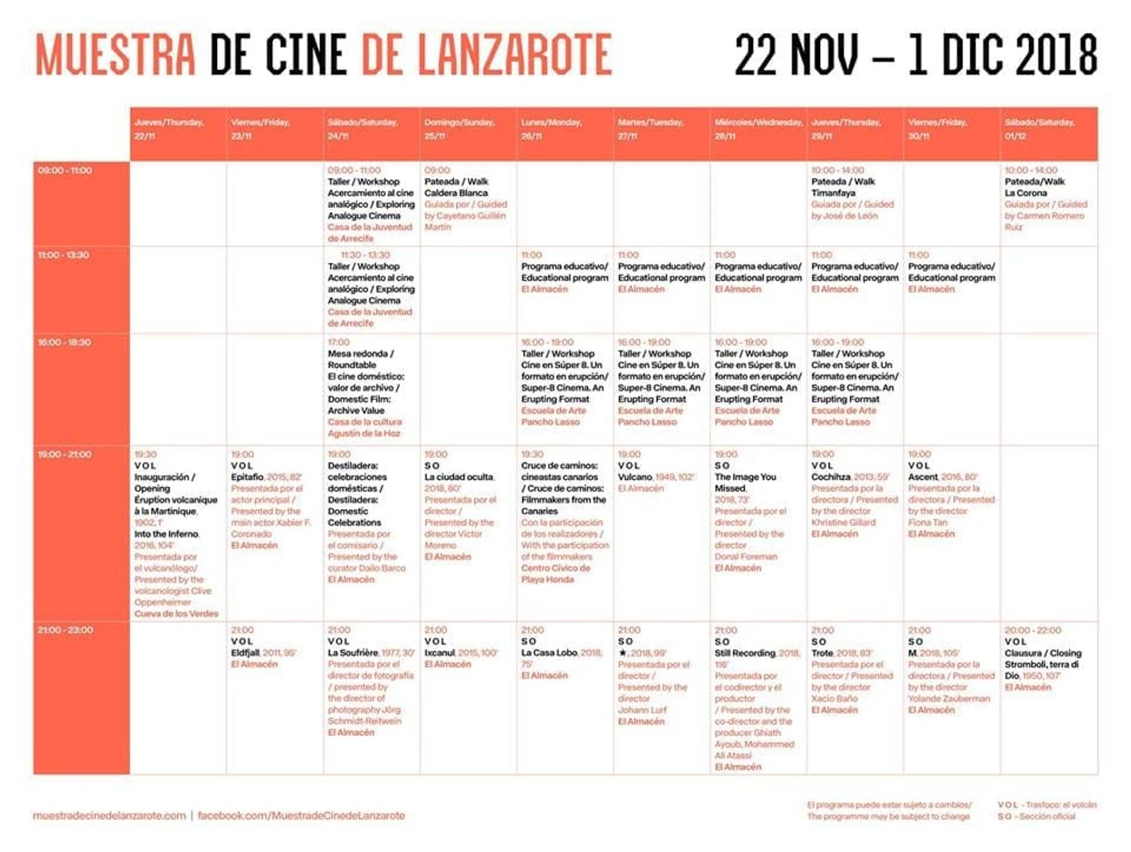 Programa de la 8ª Muestra de Cine de Lanzarote