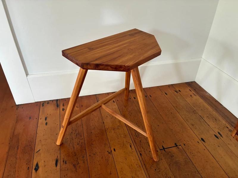 A simple bar stool in Rimu from reclaimed joists