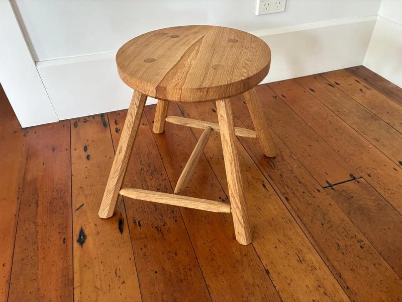 Stool crafted from milled timber from a oak tree reluctantly removed from Remuera