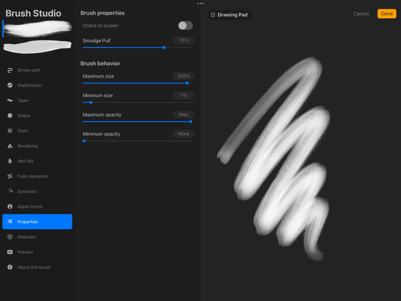 Brush Studio Settings — Procreate Handbook