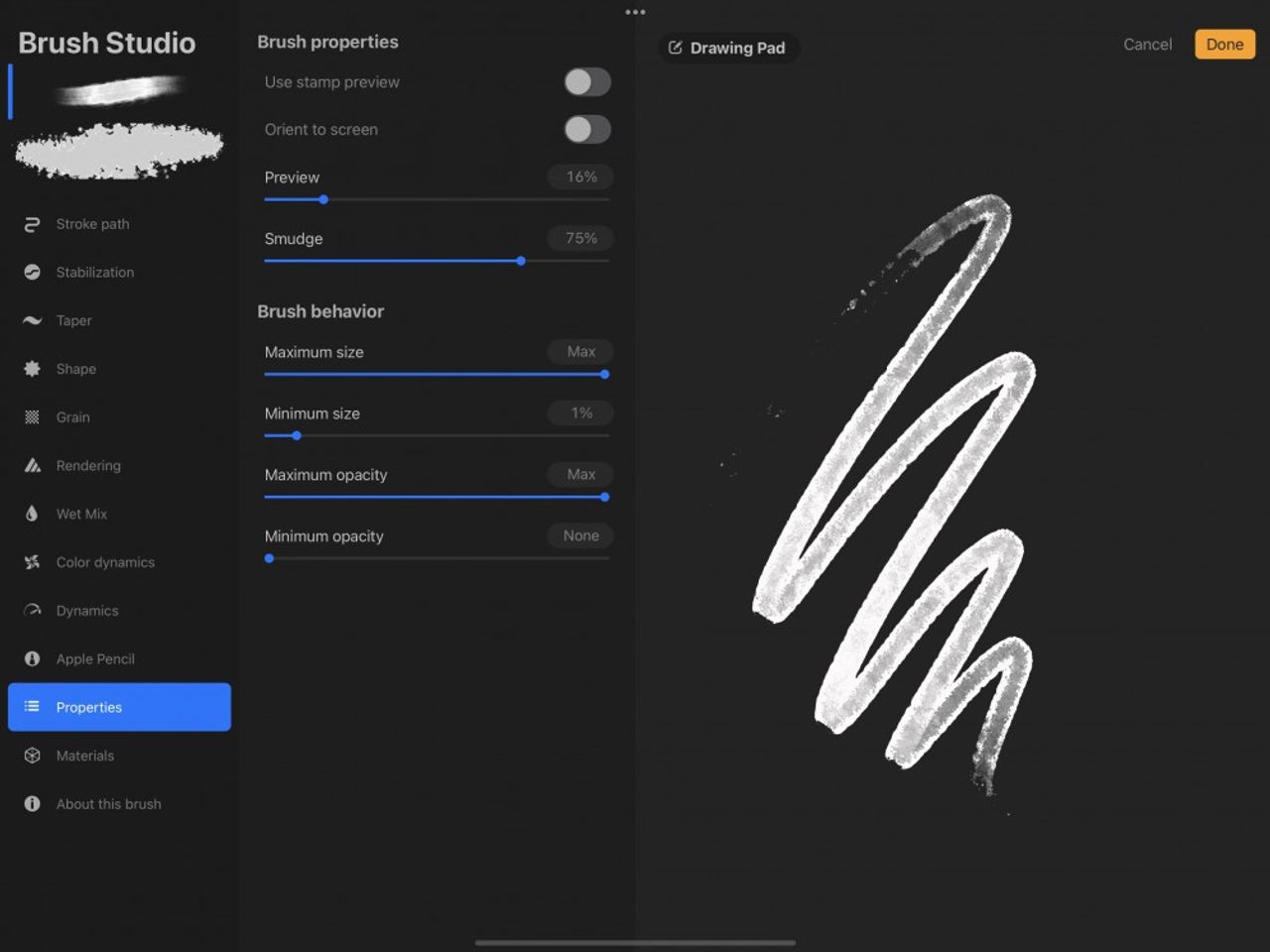 Brush Studio Settings — Procreate Handbook
