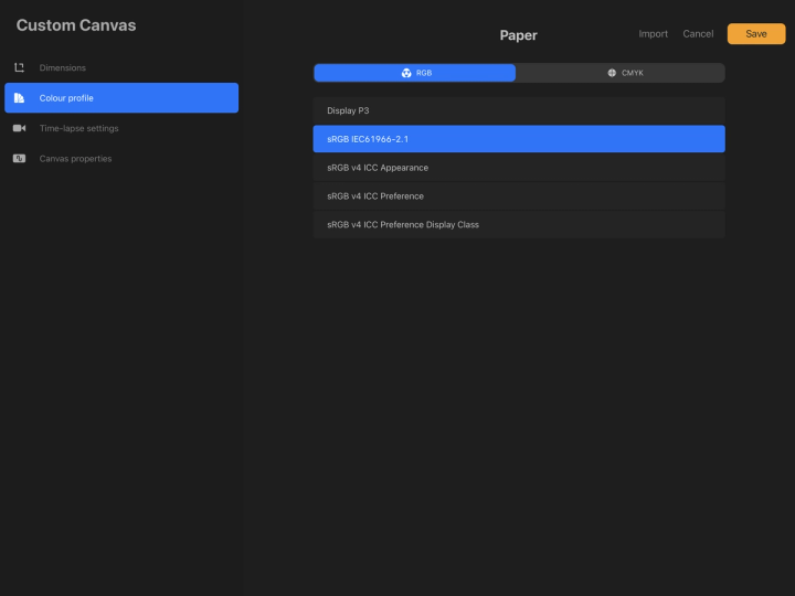 Setting up Color Profiles — Procreate for iPad Help Center