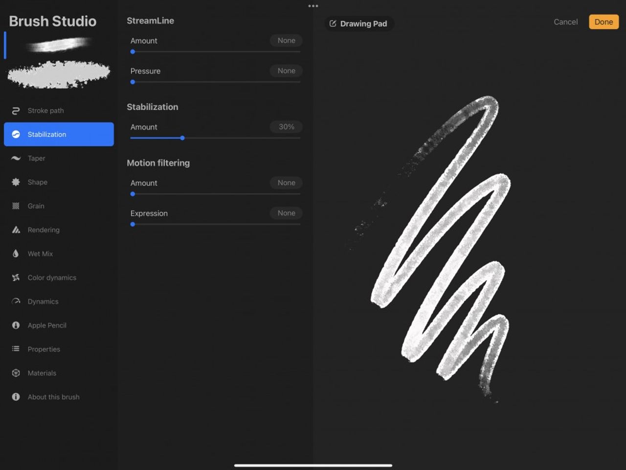 Brush Studio Settings — Procreate Handbook