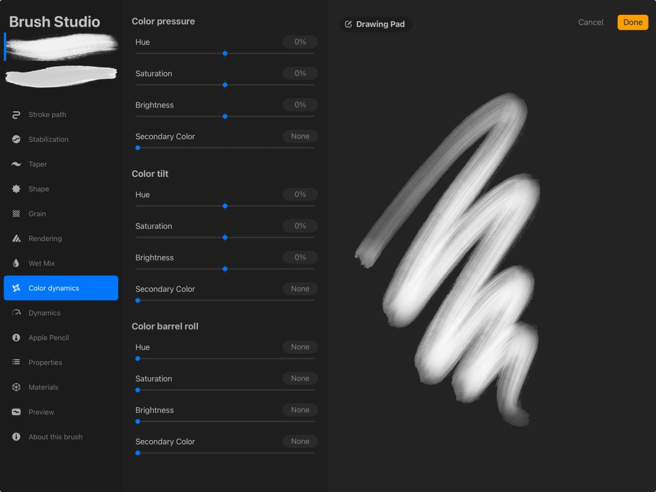 Brush Studio Settings — Procreate Handbook
