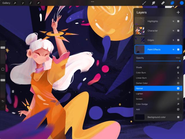 image from procreate help showing layer and blending modes