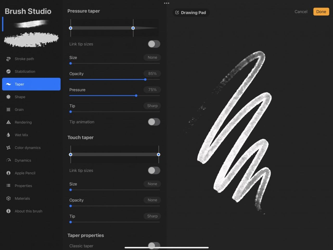 Brush Studio Settings — Procreate Handbook