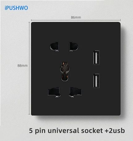 Electrical Power Outlet Wall Switches Sockets 2 USB Ports Neon Retro 250V EU/UK