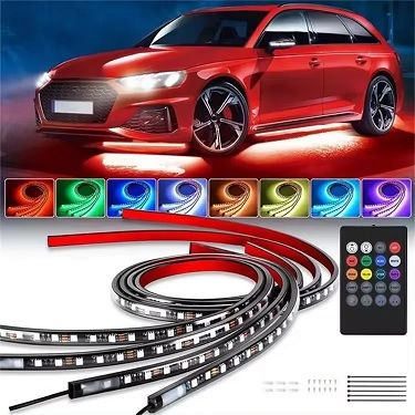 Car Underbody Strip Light LED Wireless Remote Control RGB Neon Color Changing Chasing Flowing Underglow Light for Cars
