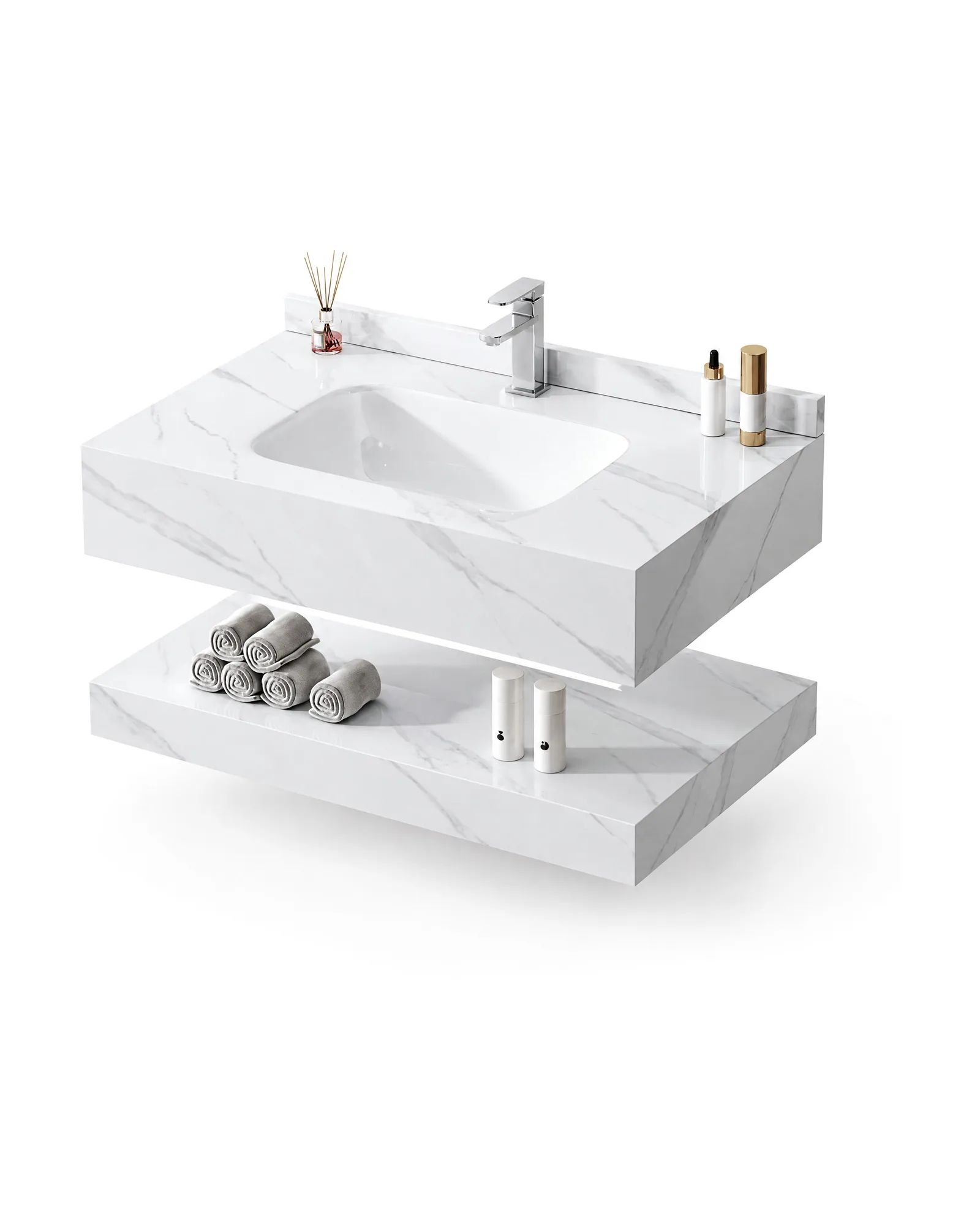 Mueble RACK60C White Calacatta pulido, vista 3/4
