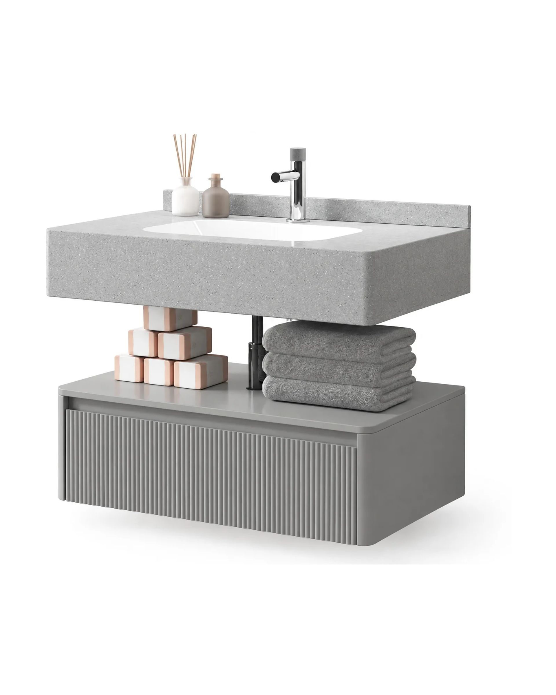 Mueble RACKM-GW Gris y Blanco, vista 3/4